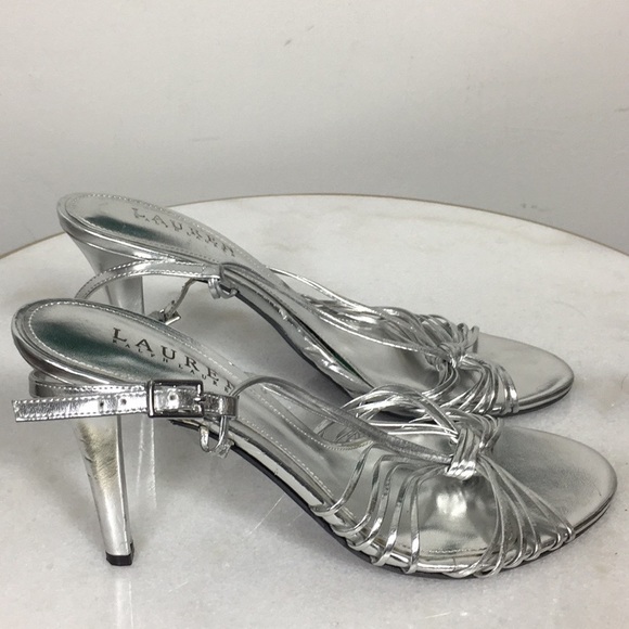 Lauren Ralph Lauren Strap Metallic Silver Heel 7.5 - Picture 1 of 6